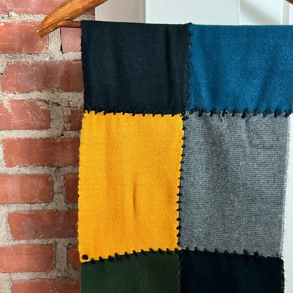 Vintage 70s Cashmere Patchwork Scarf Made in England 46x11 Preppy Classic - Picture 3 of 5